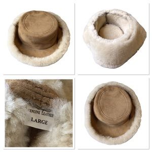 Suede Shearling Bucket Hat GENUINE LEATHER VINTAGE Men or women